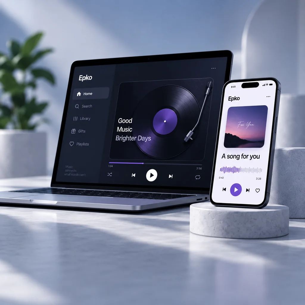 Epko app concept showing a personalized music gifting experience on a smartphone